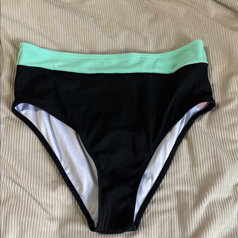 Black and Mint Green High-Waisted Bikini Bottoms